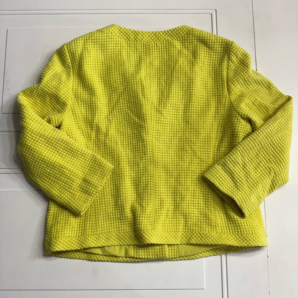 Ann Taylor Womens Sz 12P 3/4 Sleeve Yellow Waffle Knit Cotton Blazer Yellow - Picture 7 of 8